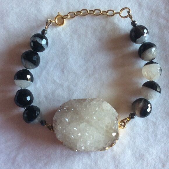 Gold Plated Druzy Crystal Bracelet - Picture 2 of 3